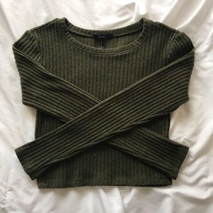 Army Green Cropped Knit Sweater